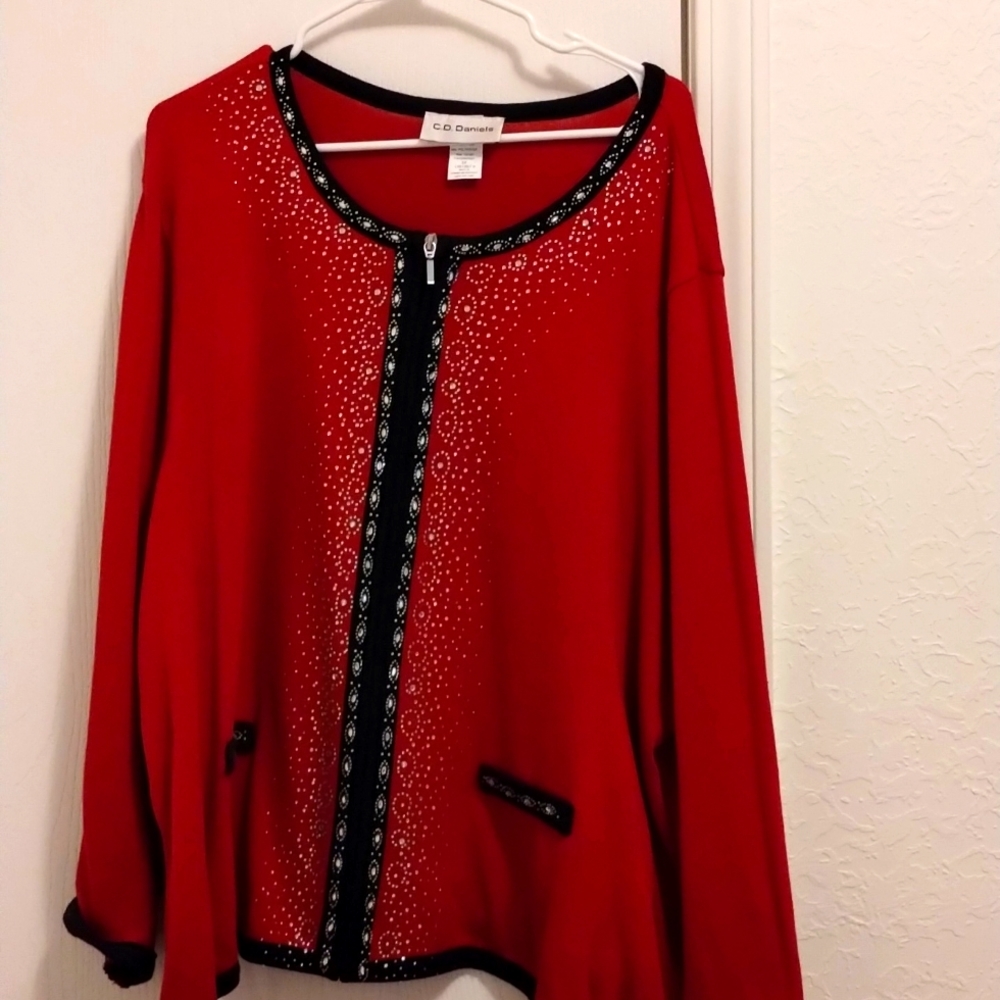 Red zip front sweater
